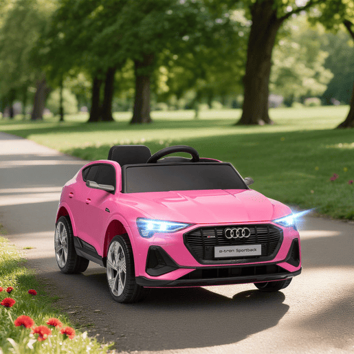 HOMCOM Carro Elétrico Audi E-Tron 12V para Crianças acima de 3 Anos com Controle Remoto Faróis Buzina Música MP3 TF USB e Abertura da Porta 3-8kmh 108x60x47 cm Rosa