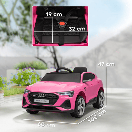 HOMCOM Carro Elétrico Audi E-Tron 12V para Crianças acima de 3 Anos com Controle Remoto Faróis Buzina Música MP3 TF USB e Abertura da Porta 3-8kmh 108x60x47 cm Rosa