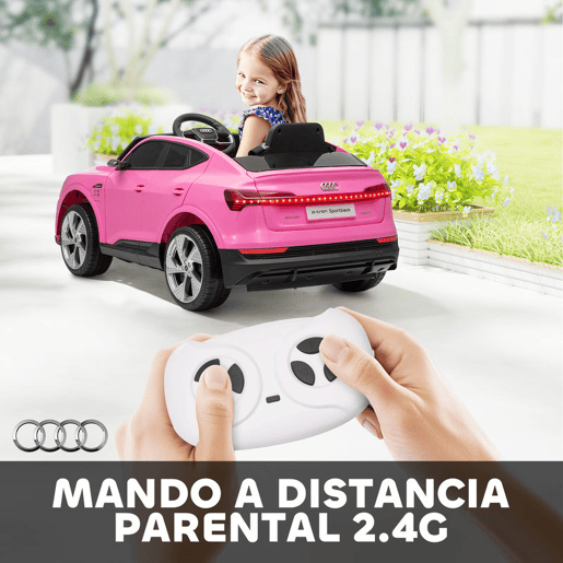 HOMCOM Carro Elétrico Audi E-Tron 12V para Crianças acima de 3 Anos com Controle Remoto Faróis Buzina Música MP3 TF USB e Abertura da Porta 3-8kmh 108x60x47 cm Rosa