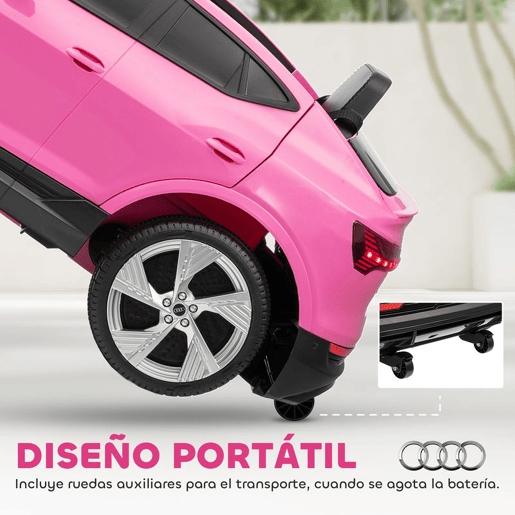 HOMCOM Carro Elétrico Audi E-Tron 12V para Crianças acima de 3 Anos com Controle Remoto Faróis Buzina Música MP3 TF USB e Abertura da Porta 3-8kmh 108x60x47 cm Rosa