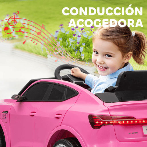 HOMCOM Carro Elétrico Audi E-Tron 12V para Crianças acima de 3 Anos com Controle Remoto Faróis Buzina Música MP3 TF USB e Abertura da Porta 3-8kmh 108x60x47 cm Rosa
