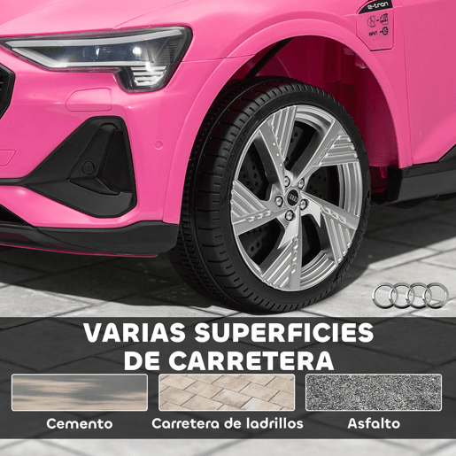 HOMCOM Carro Elétrico Audi E-Tron 12V para Crianças acima de 3 Anos com Controle Remoto Faróis Buzina Música MP3 TF USB e Abertura da Porta 3-8kmh 108x60x47 cm Rosa