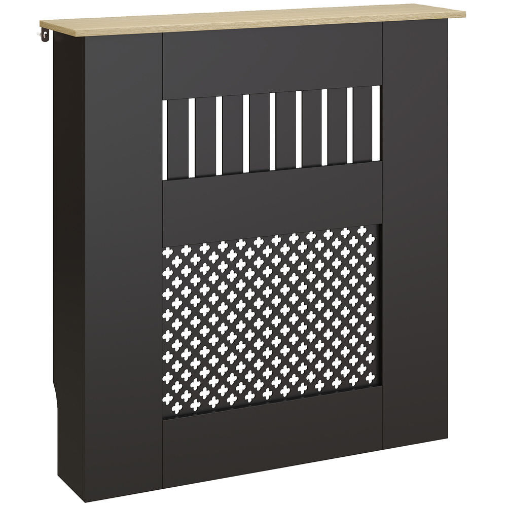 Homcom cubre radiadores, cubreradiador de mdf, 78x19x81 cm, cubierta para radiador, diseño moderno de listones y nido de abeja, para salón, dormitorio, negro