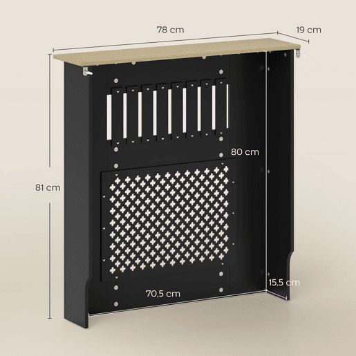HOMCOM Cobertura para Radiadores Proteção Radiador de MDF 78x19x81 cm Cobertura de Radiador Desenho Moderno de Ripas e Colmeia para Sala Quarto Preto