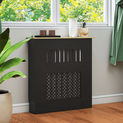 HOMCOM Cobertura para Radiadores Proteção Radiador de MDF 78x19x81 cm Cobertura de Radiador Desenho Moderno de Ripas e Colmeia para Sala Quarto Preto