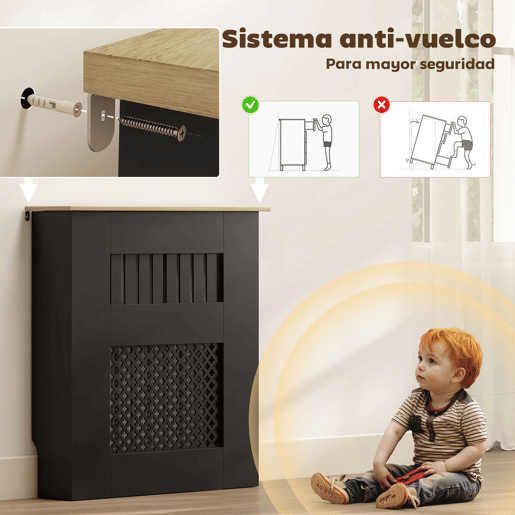 HOMCOM Cobertura para Radiadores Proteção Radiador de MDF 78x19x81 cm Cobertura de Radiador Desenho Moderno de Ripas e Colmeia para Sala Quarto Preto