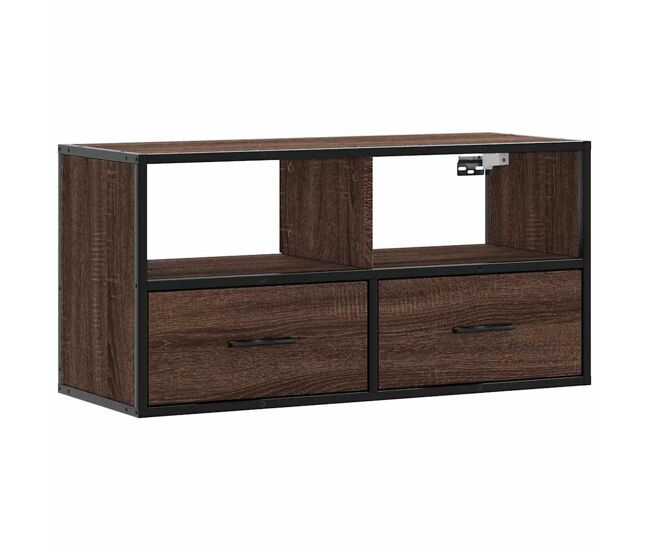 Mueble tv madera ingeniería y metal marrón roble 80x31x39,5 cm