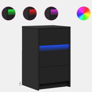 Mesa De Cabeceira - Mesinha De Cabeceira com luzes LED derivados de madeira preto