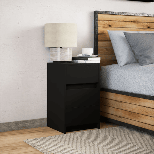 Mesa De Cabeceira - Mesinha De Cabeceira com luzes LED derivados de madeira preto