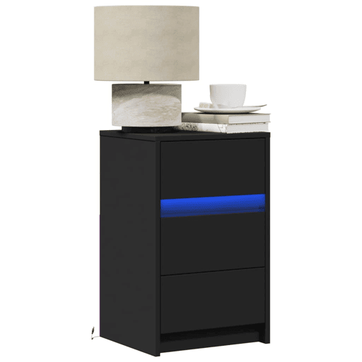 Mesa De Cabeceira - Mesinha De Cabeceira com luzes LED derivados de madeira preto