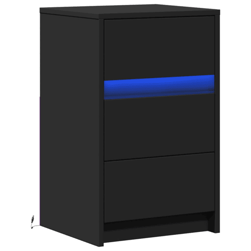Mesa De Cabeceira - Mesinha De Cabeceira com luzes LED derivados de madeira preto