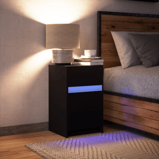 Mesa De Cabeceira - Mesinha De Cabeceira com luzes LED derivados de madeira preto