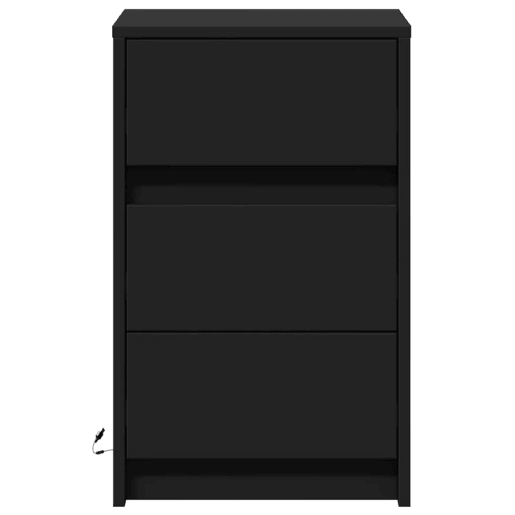 Mesa De Cabeceira - Mesinha De Cabeceira com luzes LED derivados de madeira preto