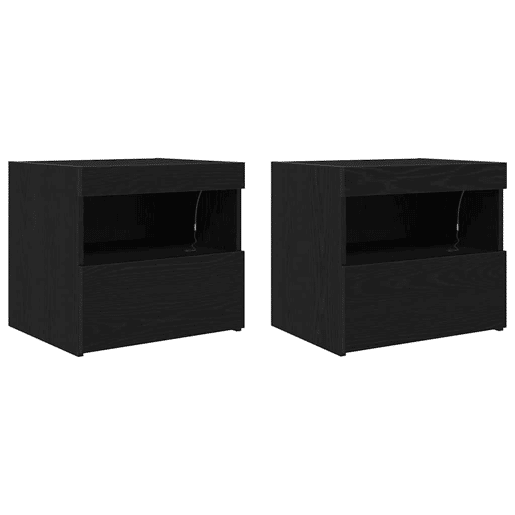 Lote de 2 Mesa De Cabeceira - Mesinha De Cabeceira Carvalho preto 50 x 40 x 45 cm