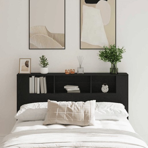 vidaXL Cabeceira com Armário Carvalho preto 160 x 19 x 104.5 cm, Cabeceiras Modernas, Soluções de Armazenamento, Design Funcional, Móveis Compactos para Ambientes Urbanos