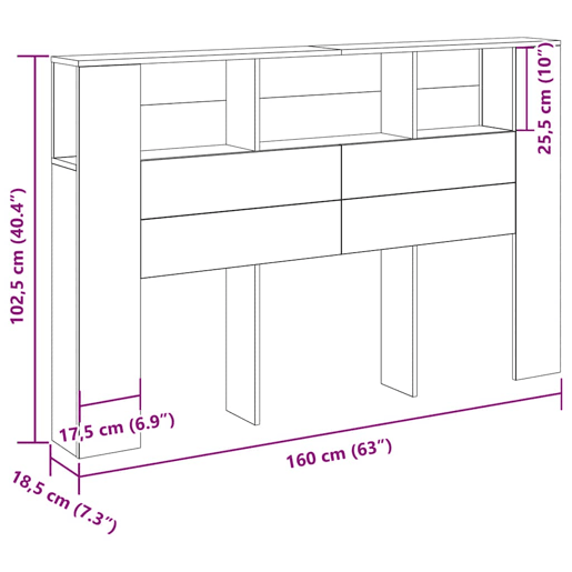 vidaXL Cabeceira com Armário Carvalho preto 160 x 19 x 104.5 cm, Cabeceiras Modernas, Soluções de Armazenamento, Design Funcional, Móveis Compactos para Ambientes Urbanos
