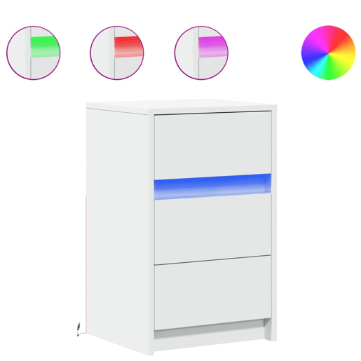 Mesa De Cabeceira - Mesinha De Cabeceira com luzes LED derivados de madeira branco