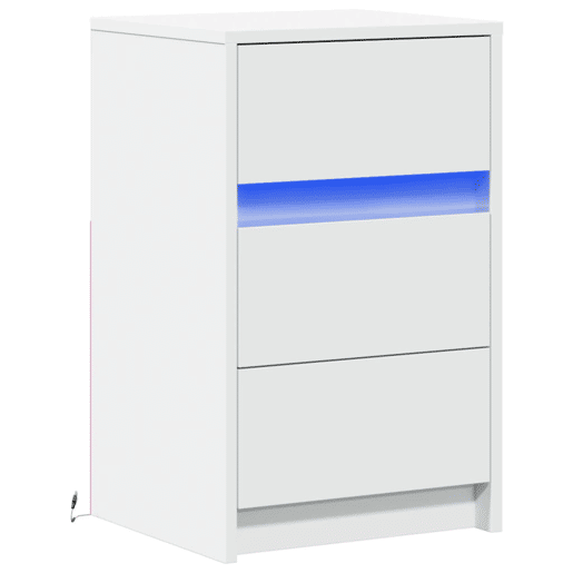 Mesa De Cabeceira - Mesinha De Cabeceira com luzes LED derivados de madeira branco