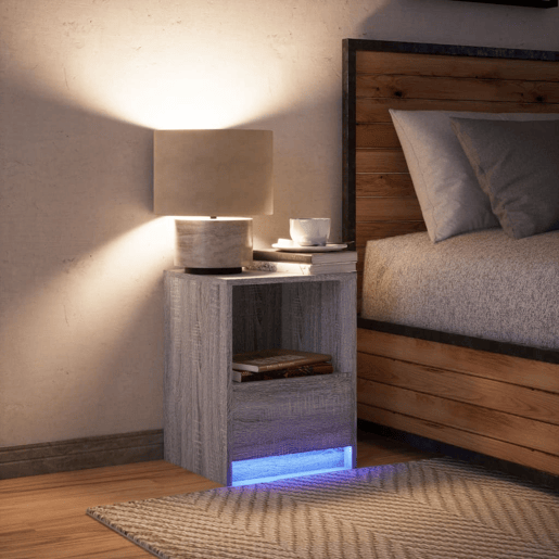 Lote de 2 Mesa De Cabeceira - Mesinha De Cabeceira c LEDs derivados madeira carvalho fumado