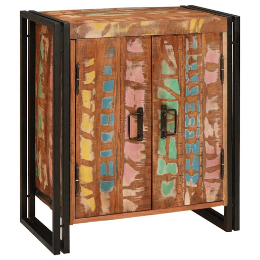 Mesa De Cabeceira - Mesinha De Cabeceira Multicolor Madeira recuperada maciça