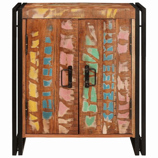 Mesa De Cabeceira - Mesinha De Cabeceira Multicolor Madeira recuperada maciça