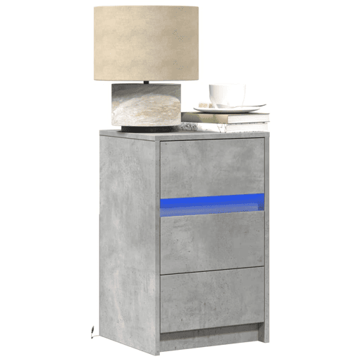 Mesa De Cabeceira - Mesinha De Cabeceira c luzes LED derivados madeira cinza cimento