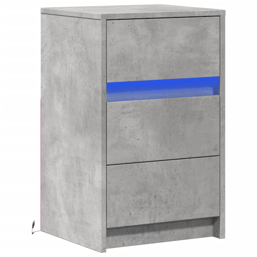 Mesa De Cabeceira - Mesinha De Cabeceira c luzes LED derivados madeira cinza cimento