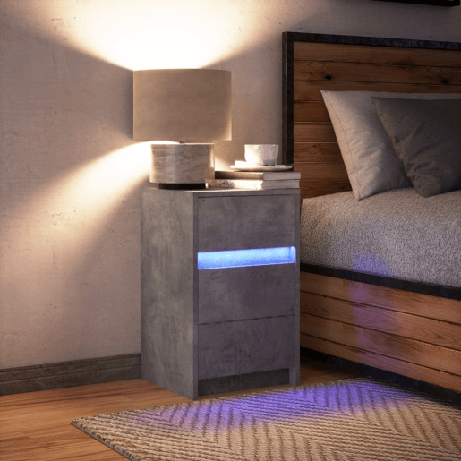 Mesa De Cabeceira - Mesinha De Cabeceira c luzes LED derivados madeira cinza cimento