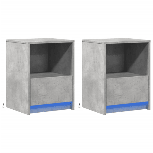 Lote de 2 Mesa De Cabeceira - Mesinha De Cabeceira c LEDs derivados madeira cinza cimento