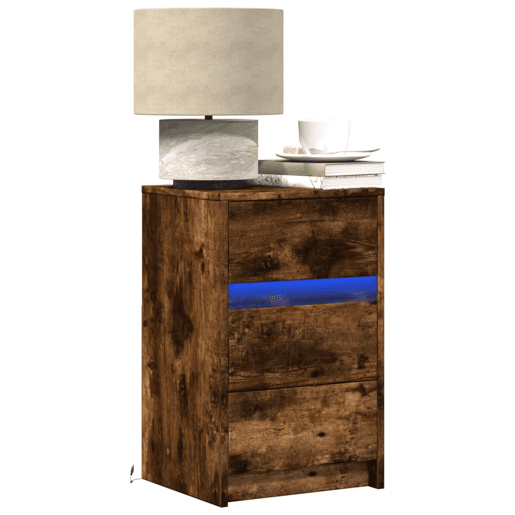 Mesa De Cabeceira Mesinha De Cabeceira - c luzes LED derivados madeira carvalho fumado