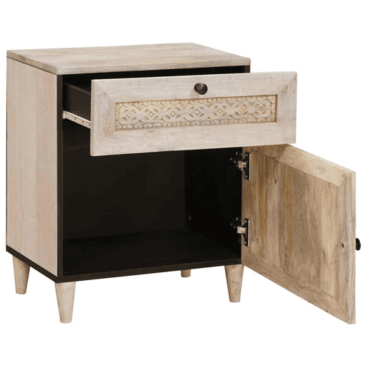 Mesa De Cabeceira - Mesinha De Cabeceira com gaveta com porta Bege 50 x 33 x 60 cm