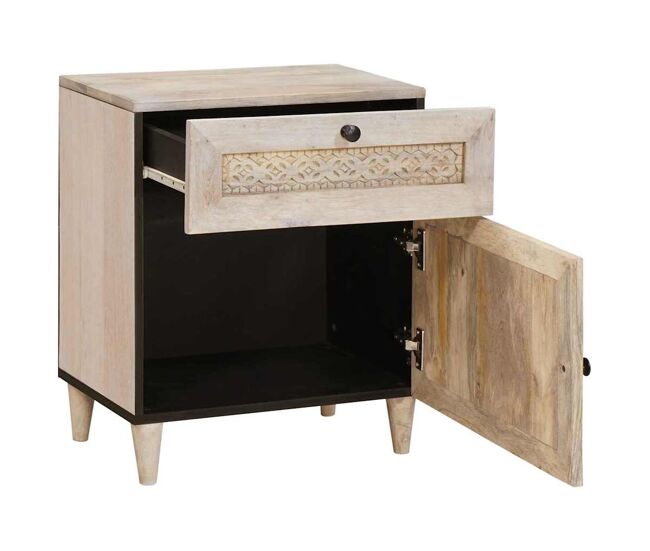 Mesita de noche mesilla de noche - beige 50 x 33 x 60 cm madera maciza de mango