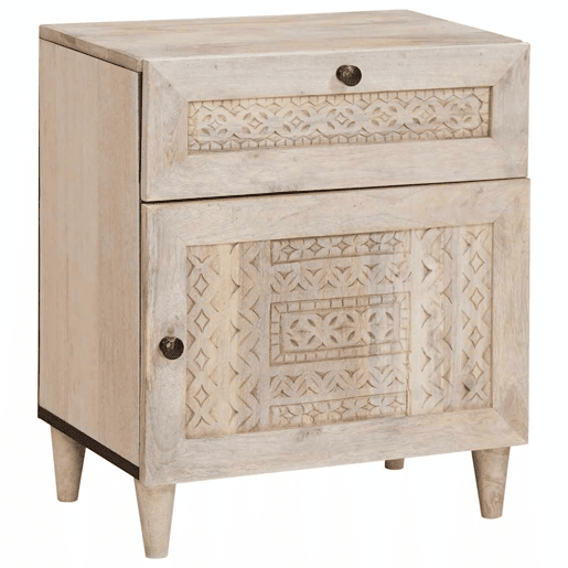 Mesa De Cabeceira - Mesinha De Cabeceira com gaveta com porta Bege 50 x 33 x 60 cm