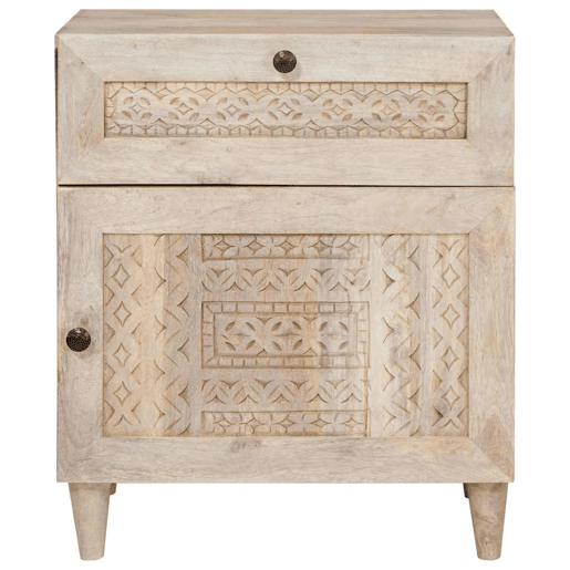 Mesa De Cabeceira - Mesinha De Cabeceira com gaveta com porta Bege 50 x 33 x 60 cm