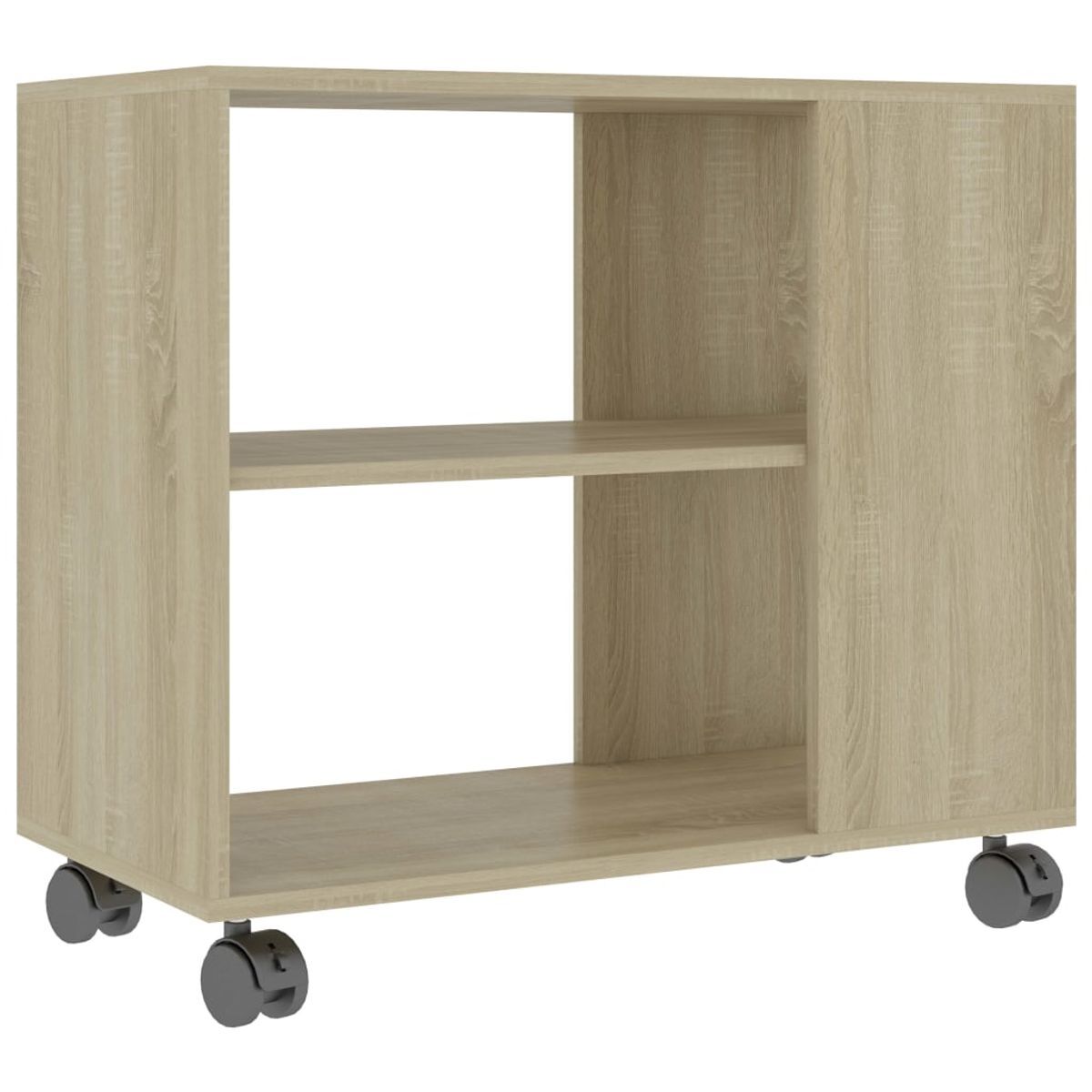 Mesa auxiliar thina 2 compartimentos con ruedas roble claro 55x70x35 cm