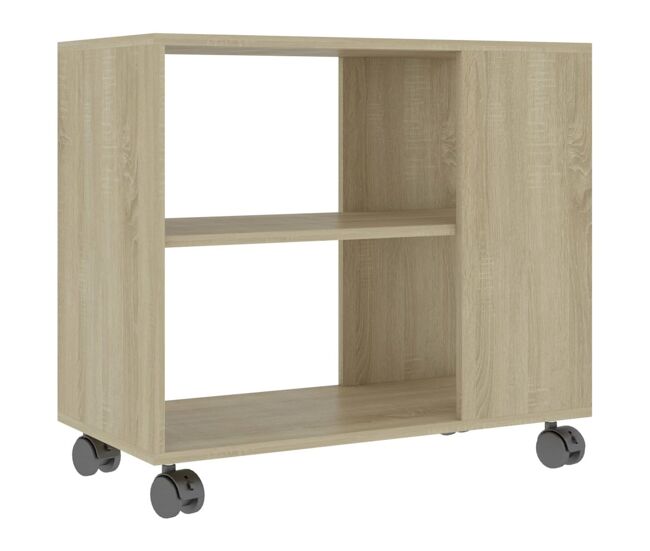 Mesa auxiliar thina 2 compartimentos con ruedas roble claro 55x70x35 cm