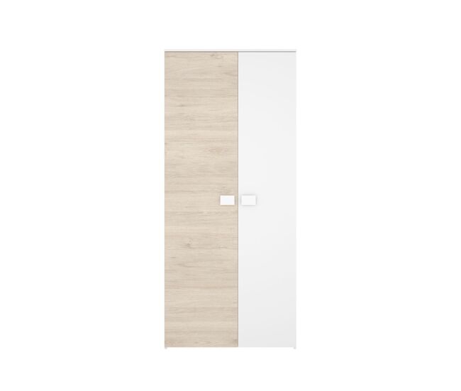 Armario dina 2 puertas + barra para colgar + estantes blanco/natural 205x90x52 cm
