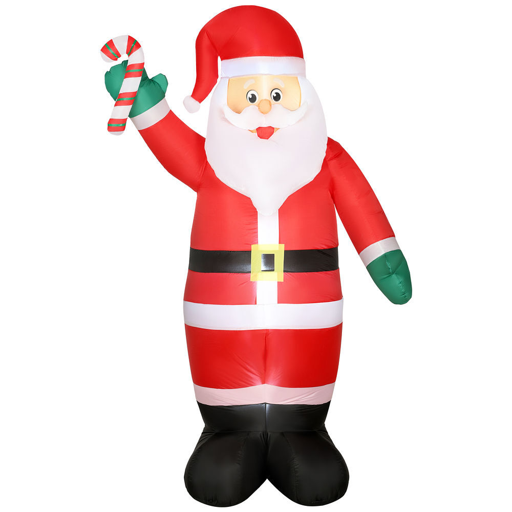 Outsunny papá noel inflable 240 cm, papá noel hinchable con bastón, luces led e inflador eléctrico, decoración navideña para exteriores interiores, multicolor