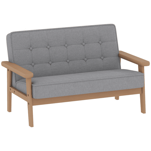 AIYAPLAY Sofá para Crianças de 2 Lugares Poltrona Infantil de Pelúcia Macia com Estrutura de Madeira Assento e Encosto Acolchoados Apoio de Braços para Crianças a partir de 3 Anos 77x42x48 cm Cinzento