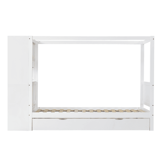 Cama individual 90x200 - Cama infantil com proteção, arrumação com 5 gavetas e rodízios - Branco+Natural