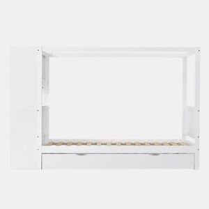 Cama individual 90x200 - Cama infantil com proteção, arrumação com 5 gavetas e rodízios - Branco+Natural
