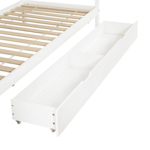 Cama individual 90x200 - Cama infantil com proteção, arrumação com 5 gavetas e rodízios - Branco+Natural