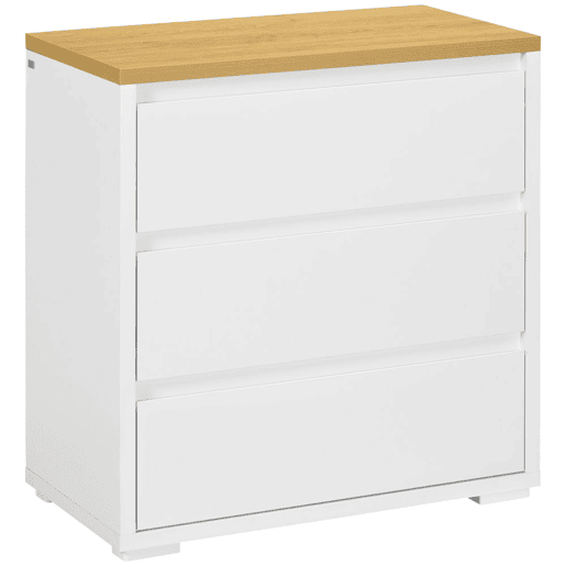 HOMCOM Cómoda Moderna com 3 Gavetas Cómoda de Madeira para Dormitório Sala de Estar Carga Máxima 40 kg 70x37x75 cm Branco e Madeira