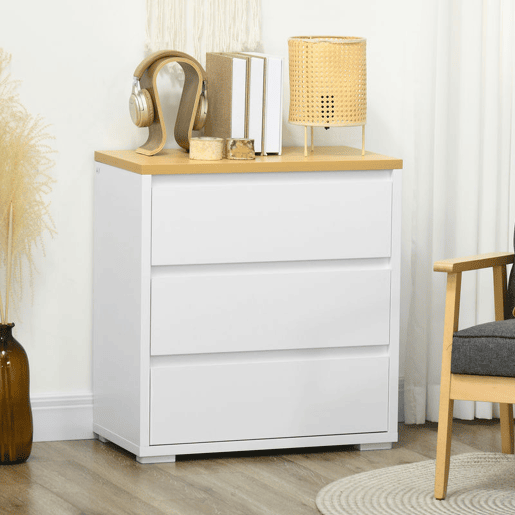 HOMCOM Cómoda Moderna com 3 Gavetas Cómoda de Madeira para Dormitório Sala de Estar Carga Máxima 40 kg 70x37x75 cm Branco e Madeira