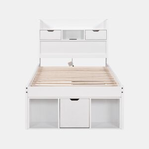 Cama individual 90x200 - com USB, gavetas e armário, multifuncional, grande capacidade de armazenamento - branco
