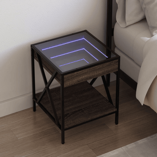 Mesa De Cabeceira - Mesinha De Cabeceira c LED Infinity 40x40x49 cm carvalho castanho