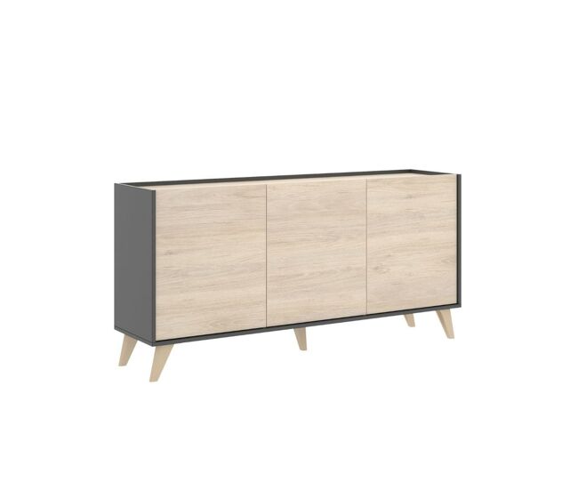 Aparador de 3 puertas ness grafito/natural 75x155x43 cm