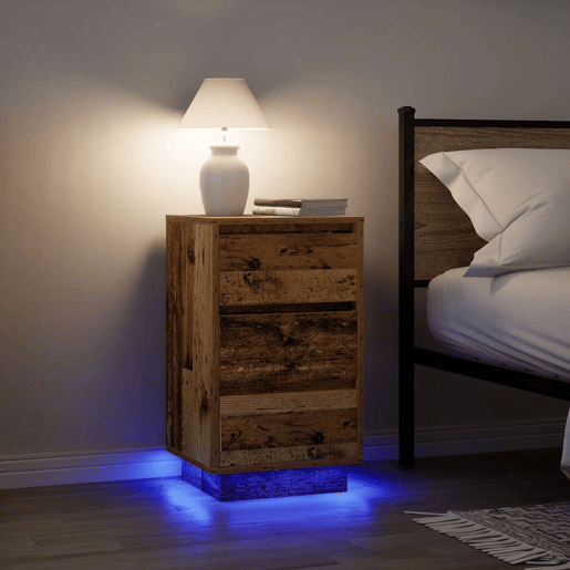 Mesa De Cabeceira - Mesinha De Cabeceira com luzes LED 38x34x65 cm madeira velha