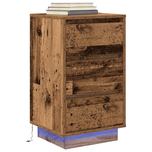 Mesa De Cabeceira - Mesinha De Cabeceira com luzes LED 38x34x65 cm madeira velha