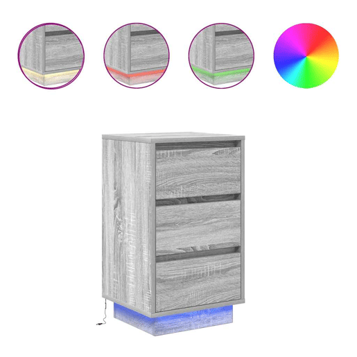 Mesa De Cabeceira - Mesinha De Cabeceira com luzes LED 38x34x65 cm cinzento-sonoma